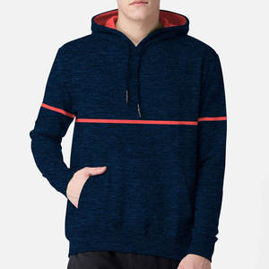 Sweat-shirt à capuche bleu marine pour hommes, sweat-shirt à manches longues à rayures rouges, vêtements de sport décontractés, capuche à cordon, haut d'entraînement athlétique - Product Image 1