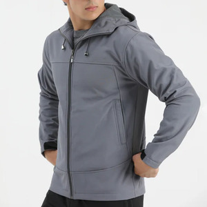 Chaqueta de Forro Polar con Capucha para Hombre, Color Gris, Cierre de Cremallera, Informal, Cortavientos, Ropa de Abrigo para Otoño, Corte Regular, Color Sólido, Tejido de Poliéster - Product Image 1