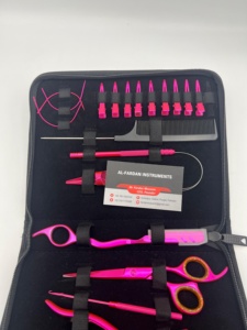 Metallic Pink Color Stainless Steel Custom Logo Hair Extension Pliers Tools Kit Comb Scissors Razor Loop <b>Hook</b> Sectioning <b>Clips</b> - Product Image 2
