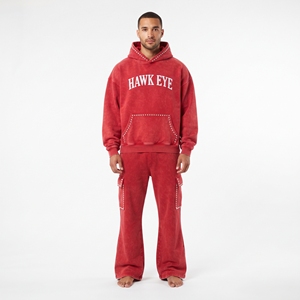 <b>Men</b> Winter Tracksuit Acid Wash Heavyweight Cotton Fleece Relaxed Fit Drop Shoulder <b>Hoodie</b> And Jogger Set Custom Rhinestone - Product Image 5
