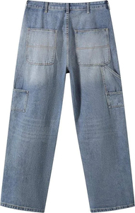 Pantalones Vaqueros Cargo de Cintura Alta para Hombre, Corte Holgado, Lavado a la Piedra, Algodón de Peso Medio, Estilo Casual Otoñal, Color Azul - Product Image 4