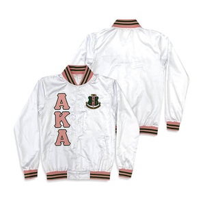 Alpha Varsity <b>Jacket</b> Pink Embroidered Letters Preppy Style Turn-down Collar Regular Fit - Product Image 5