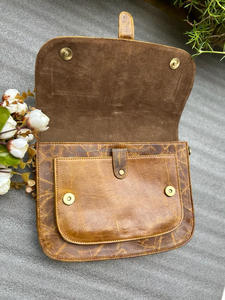 กระเป๋าถือหนังครันช์หนังแท้ทำด้วยมือแท้แบบเต็มรูปแบบมีสไตล์สำหรับผู้หญิงกระเป๋าสะพายไหล่แบบย้อนยุคใช้ในสำนักงานทำจากหนังแท้ - Product Image 5