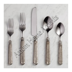 Handmade Stainless Steel Cutlery Set of 5 Pcs with Brass Handle Silver Color <b>Moroccan</b> Coastal Design by Axiom Home Accents - Product Image 5