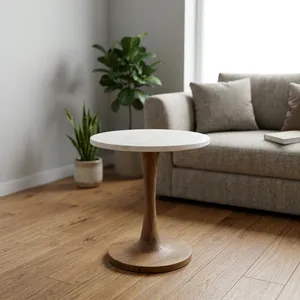 Modern <b>Round</b> <b>Marble</b> Top <b>Coffee</b> <b>Table</b> With Wooden Base Handmade Living Room Furniture - Product Image 6