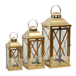 Farol de hierro pintado a mano con aspecto envejecido y gran abertura para facilitar la colocación de velas - Product Image 1