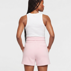 OEM Women's Double Waist Pink <b>Fleece</b> <b>Shorts</b> With Pockets Casual Loose Fit Elastic Waist Regular Style Solid Color Right Leg Logo - Product Image 6