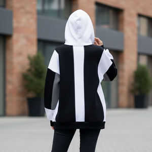 Sudadera con Capucha Extra Grande Personalizada para Mujer, Diseño Color Block, Logotipo Estampado en la Parte Delantera, Bolsillos, Manga Larga, Tejido de Algodón, Ropa de Otoño - Product Image 6