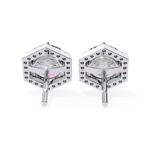 Boucles d'oreilles clous de luxe en moissanite hexagonale halo, 6,2 mm, taille ronde, couleur D, moissanite VVS, bijoux fins - Product Image 6