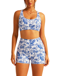 Nouvel ensemble de yoga tendance pour femme, imprimé floral, short taille haute, débardeur court dos nageur, respirant, en Spandex et Polyester, ensemble 2 pièces - Product Image 1