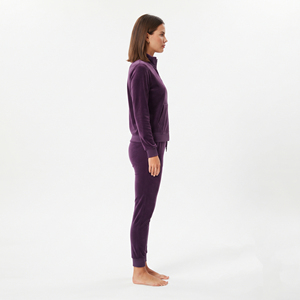 Ensemble de survêtement en velours pour femme, 2 pièces, veste zippée intégrale et pantalon de jogging violet en velours, coupe ajustée, tenue décontractée - Product Image 4
