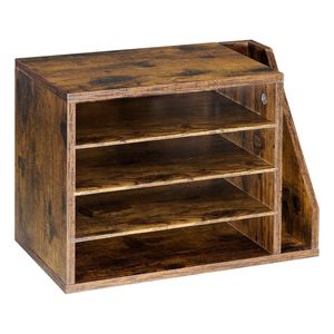 Organizzatore da Ufficio in Legno a 4 Scomparti per Documenti e Lettere con Vassoi Verticali Laterali Rimovibili - Product Image 1