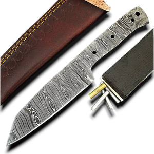 Cuchilla en Blanco de Damasco al por Mayor con Espiga Completa - Kit de Fabricación de Cuchillos de Acero de Damasco Forjado a Mano con Funda de Cuero y Herrajes de Latón OEM/ODM - Product Image 1