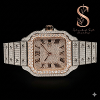 Montre de luxe en or rose 18 carats bicolore pour femme, entièrement sertie de diamants Moissanite, style Hip Hop glacé