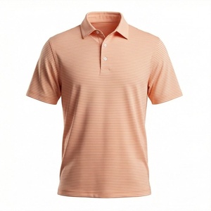 Men's <b>Peach</b> Striped Short Sleeve Knitted Polo <b>Shirt</b> Casual Regular Fit Button Design - Product Image 1