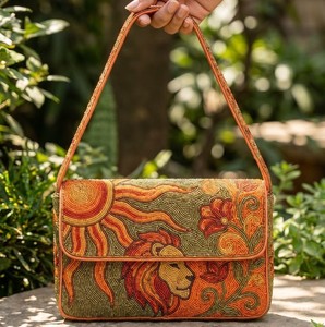 Sac à bandoulière vintage en perles artisanales motif soleil, pochette de soirée géométrique avec fermeture magnétique pour femme - Product Image 5