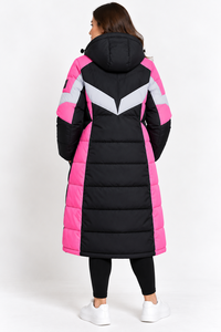Manteau matelassé long à capuche noir et rose pour femme Salstar, avec blocs de couleur, fermeture éclair, veste d'hiver, personnalisable avec vos logos de marque - Product Image 2