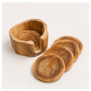 Handcrafted <b>Rustic</b> Olive Wood Coaster <b>Set</b> Of 6 With Holder Eco-Friendly Heat Resistant Wooden Drink Mats For Home & Hotel Mats - Product Image 5