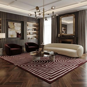 Tapis géométriques contemporains, design abstrait moderne, tapis tufté à la main, motif bordeaux crème, décoration pour salon, chambre à coucher, maison - Product Image 5