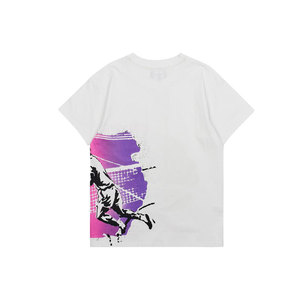 T-shirt blanc à manches courtes pour homme, col rond, style décontracté avec motif imprimé, respirant, coupe régulière, jersey en coton - Product Image 2
