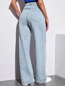 100% Cotton Women's <b>Boot</b> Cut Jeans-Mid Waist Knee-Length Eco-Friendly Soft Stretch Cotton Blend with Vintage Ripped Details - Product Image 2