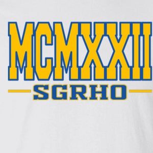 Camiseta Sigma Gamma Rho con estampado en serigrafía blanca, azul real y dorado, gráfico MCMXXII, manga corta, cuello redondo, informal, universitaria - Product Image 5