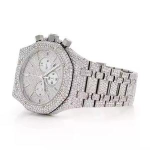 Luxury Men Alloy Diamond & Moissanite Encrusted <b>Chronograph</b> Quartz Watch 41mm Round Analog Dial Sapphire Crystal Folding - Product Image 3