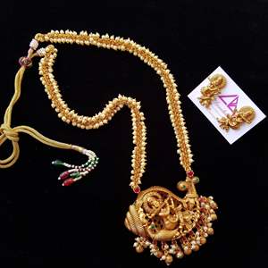 Rose Gold Plated American Diamond Bridal Jewelry Set-Matte Finish Pearl Necklace with Earrings - Product Image 1