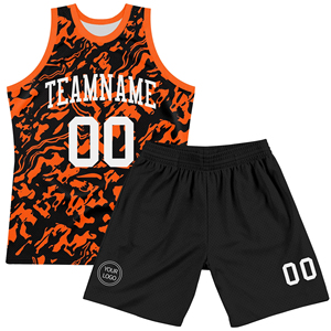 Custom Unisex Basketball Jersey Set Black Orange Camo <b>Mesh</b> Breathable All Seasons Sport Wear - Product Image 1