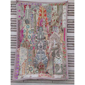 งานศิลปะติดผนังแบบวินเทจทำมือ ผ้าทอปักลายปะติดปะต่อ สไตล์บันจารา ประดับด้วยลูกปัด ขนาด 40x60 - Product Image 2