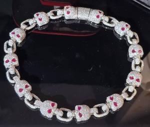 Collier chaîne à maillons tête de mort de luxe serti de diamants Moissanite VVS taille ronde, en or massif 14K, bijoux Hip Hop pour hommes et femmes - Product Image 4