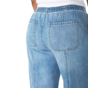 Top Quality Loose Fit Women's <b>Jeans</b> Pants Streetwear Baggy Style Straight Leg Breathable Ladies Denim Pant With Drawstring Waste - Product Image 6