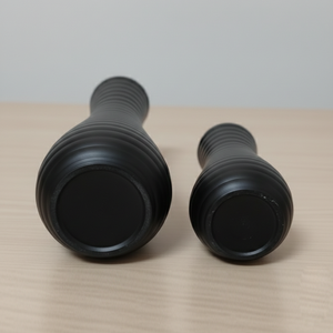 Set Of Two Matte Black Flower <b>Vase</b> Featuring A <b>Ribbed</b> Horizontal Band Design & Slender Neck For Stylish Modern Home Decoration - Product Image 4