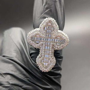 Iced Out <b>Cross</b> <b>Ring</b> Luxury Hip Hop Bling Statement <b>Ring</b> Diamond Look <b>Silver</b> Fashion Jewelry Gift - Product Image 1