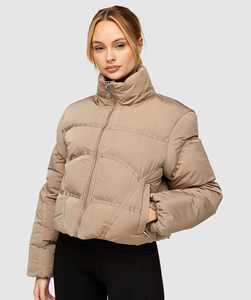 Custom Design Women's <b>Crop</b> <b>Puffer</b> <b>Jacket</b> Khaki Full Zip Hooded Detachable Bubble <b>Jacket</b> Breathable Winter Down <b>Jacket</b> For Women - Product Image 6