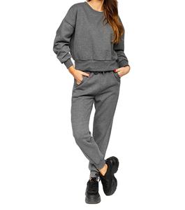 Ensemble deux pièces décontracté pour femmes, printemps/été, uni, long, régulier, jogging, survêtement, 100% coton, au-dessus du genou - Product Image 1