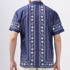 <b>Men's</b> <b>Navy</b> Blue Floral Short Sleeve Hawaiian <b>Shirt</b> Turn-down Collar <b>Satin</b> Casual Summer Wear Printed Breathable 100% Polyester - Product Image 2