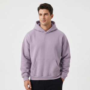 เสื้อฮู้ดสีลาเวนเดอร์แบบยูนิเซ็กซ์ ผ้าฝ้ายฟลีซ 100% สีพื้น ทรงปกติ โอเวอร์ไซส์ สวมใส่สบายสำหรับฤดูหนาว มีกระเป๋า แห้งเร็ว - Product Image 1