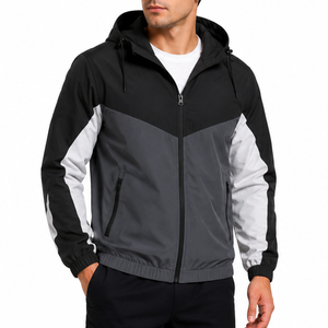 Veste coupe-vent à capuche pour homme, design bicolore, imperméable, légère, vêtements de sport actifs, noir foncé - Product Image 1