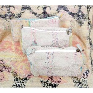 Kantha Cotton <b>Pouches</b> Set 3 Sizes Zipper Closure for Travel Storage Organizing Cosmetics-Lightweight Large Multi-Purpose - Product Image 4