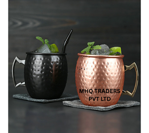 Moscow Mule Copper Mugs 400ML Moscow Mule Mug Copper Food Grade Hammered <b>Cup</b> With Gold Plated Handle Classic Mug - Product Image 6