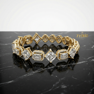 Pulsera de tenis de plata de ley con diamantes talla Asscher dorados, joyería clásica, elegante y de lujo para mujer, regalo para fiestas, bodas, atemporal - Product Image 1