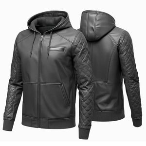 <b>Bike</b> Rider Pu Leather <b>Hoodie</b> Zipper Closure Windproof Moto <b>Bike</b> Riding Outerwear PVC Genuine Leather <b>Hoodies</b> Wholesale OEM ODM - Product Image 2
