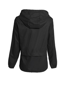 Veste de randonnée imperméable à capuche noire pour femme, manches longues, fermeture éclair, cordon de serrage, coupe régulière, vêtements d'extérieur pour le printemps - Product Image 3