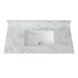 Top Lavabo Rettangolare Sottopiano in Ceramica per Bagno 43x22 Pollici, Top in Pietra Sinterizzata Bianco Carrara - Product Image 1