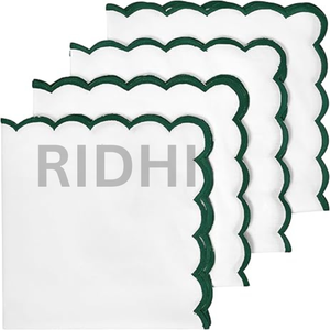 Serviettes en coton blanc pur Ridhi Wholesale 18x18 pouces avec broderie verte festonnée, réutilisables pour les mariages, les fêtes, les événements, la décoration de la maison - Product Image 1