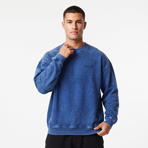 Sudadera Personalizada para Hombre, Azul, Lavado Ácido, Hombros Caídos, 100% Algodón, Felpa Francesa, Transpirable, Cuello Redondo, Ecológica, Casual, Primavera - Product Image 6