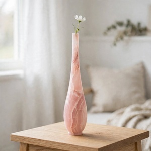 Rose Pink Onyx Graceful Teardrop <b>Vase</b> Handmade Blush Stone Flower <b>Vase</b> Boutique Gift Decor Wholesale - Product Image 1