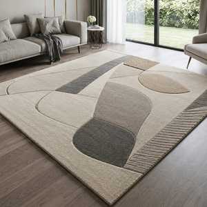 Tapis moderne abstrait à motifs géométriques, tufté à la main, en laine de Nouvelle-Zélande, à poils moyens, doux et confortable, design et taille personnalisés - Product Image 3
