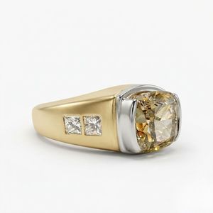 Anillo de Sello de Dos Tonos en Oro de 14K y Platino PT950 con Diamante de Laboratorio de 4.50CT Corte Cojín y Piedras Laterales Princesa - Product Image 3